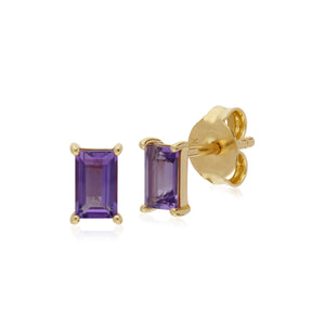 Classic Baguette Amethyst Claw Set Stud Earrings in 9ct Yellow Gold