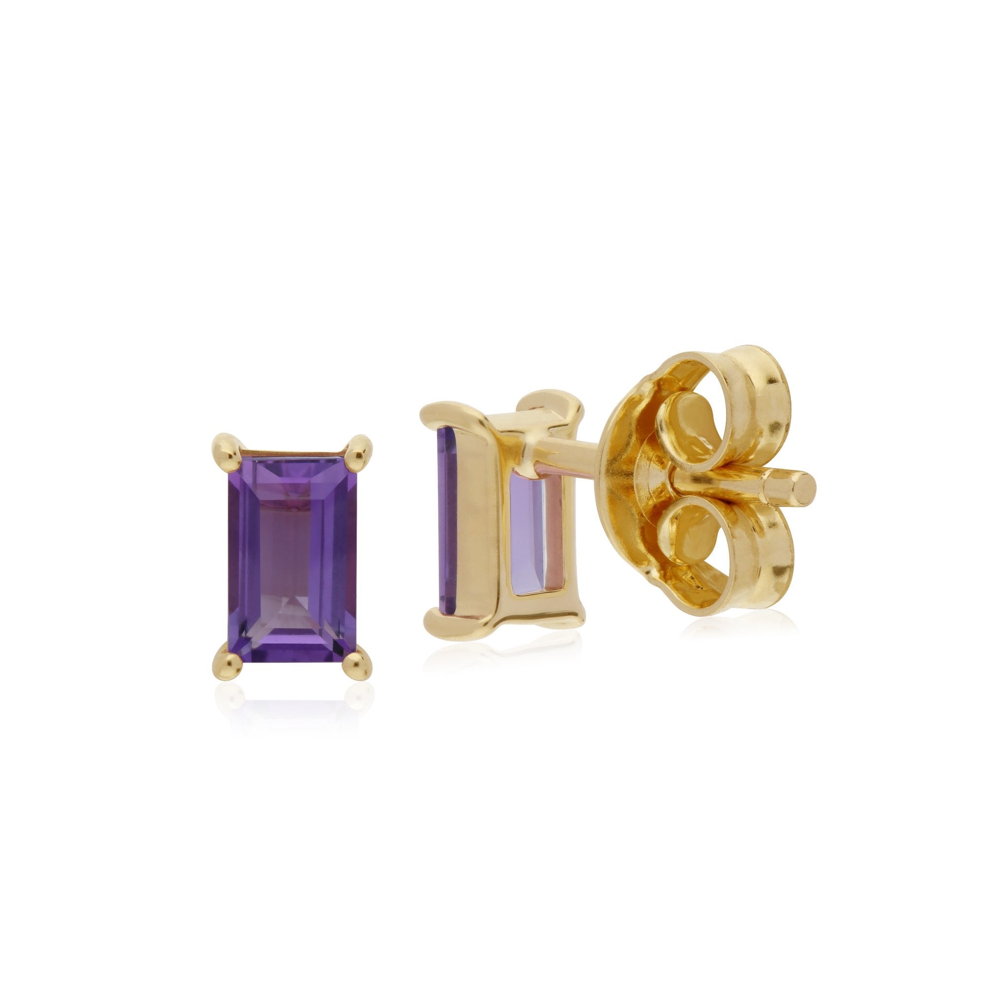 Classic Baguette Amethyst Claw Set Stud Earrings in 9ct Yellow Gold