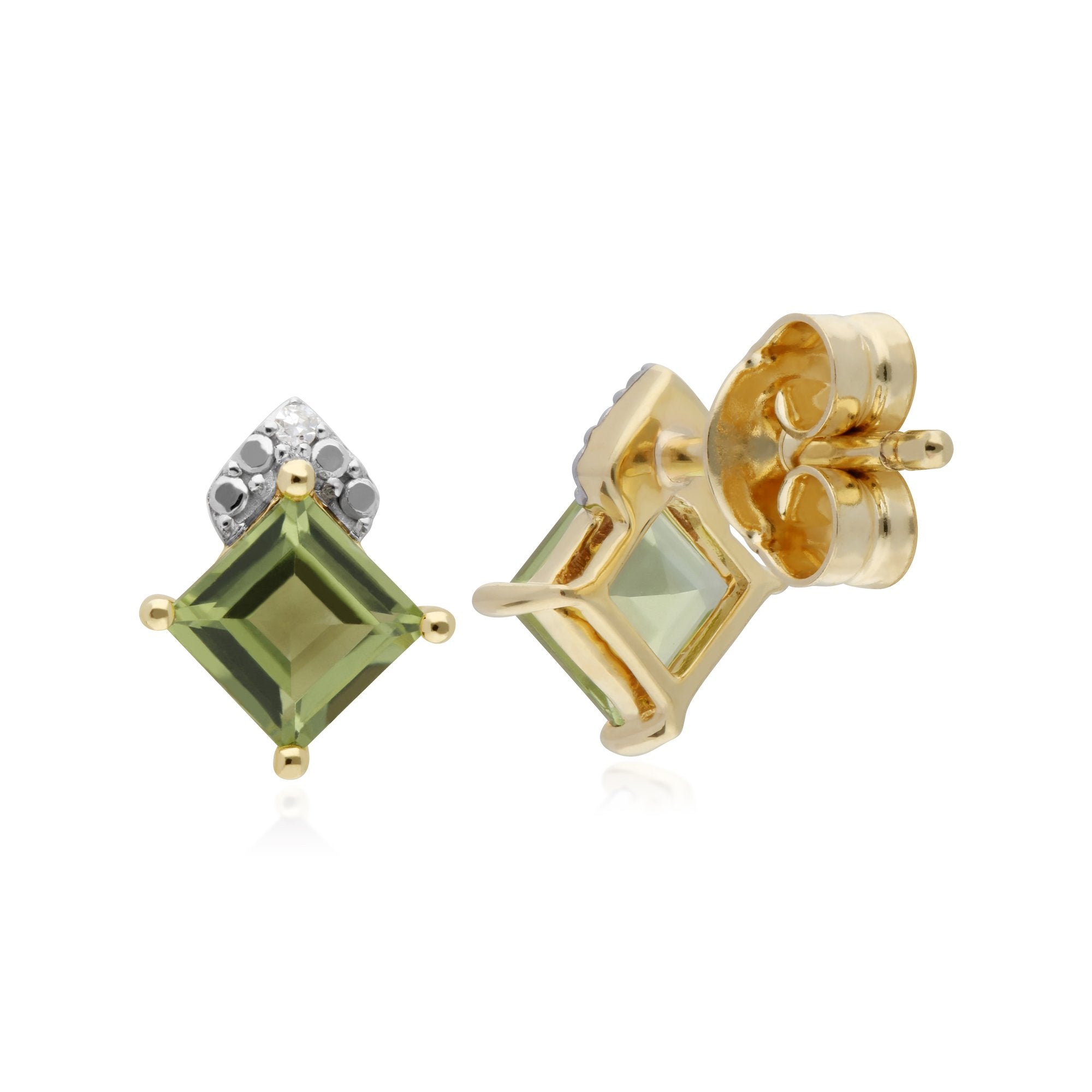 Gemondo 9ct Yellow Gold Peridot & Diamond Square Stud Earrings
