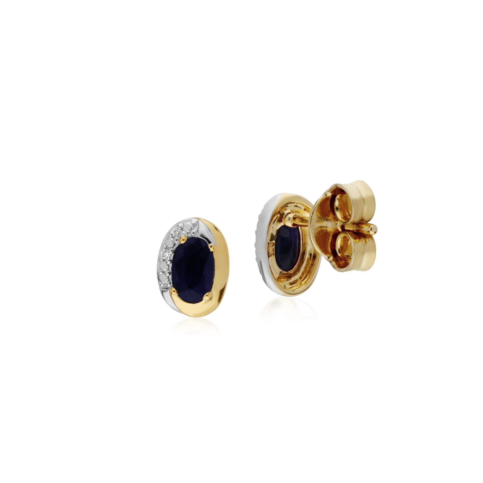 Classic Oval Sapphire & Diamond Stud Earrings in Two Tone 9ct Yellow Gold Back