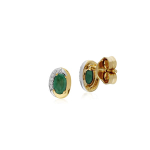 Classic Oval Emerald & Diamond Stud Earrings in Two Tone 9ct Yellow Gold