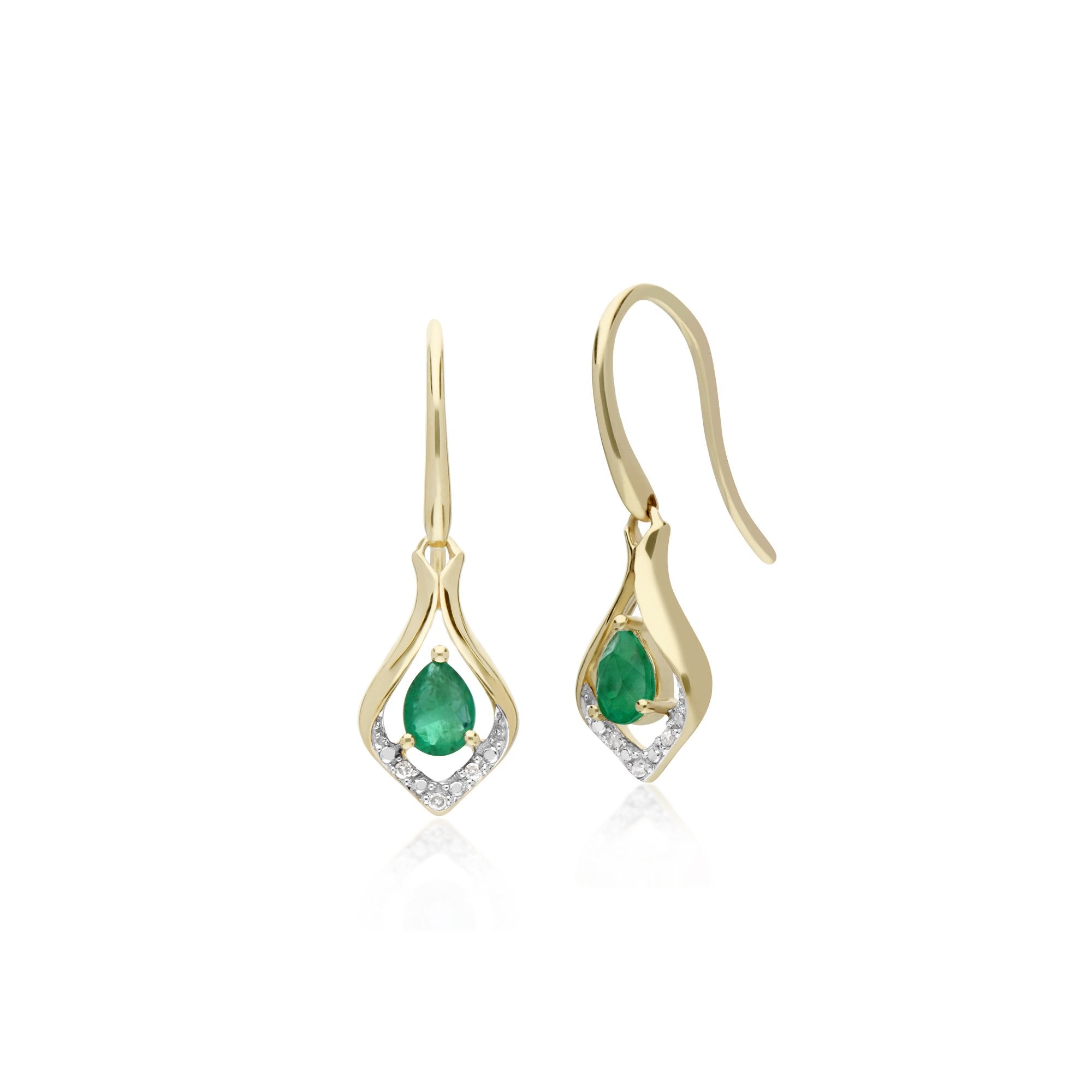 Classic Emerald & Diamond Leaf Drop Earrings & Pendant Set Image 2