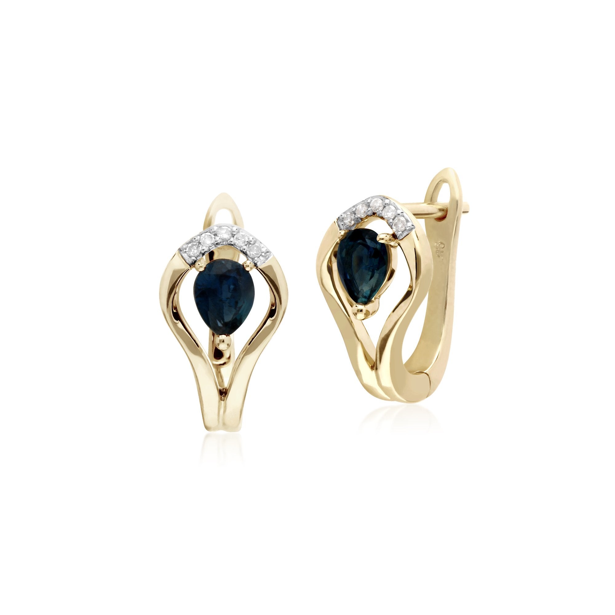 Classic Sapphire & Diamond Leaf Lever back Earrings & Pendant Set Image 2