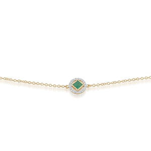 Classic Square Emerald & Diamond Halo Bracelet in 9ct Yellow Gold