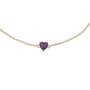 Classic Heart Amethyst Claw Set Single Stone Heart Bracelet in 9ct Yellow Gold