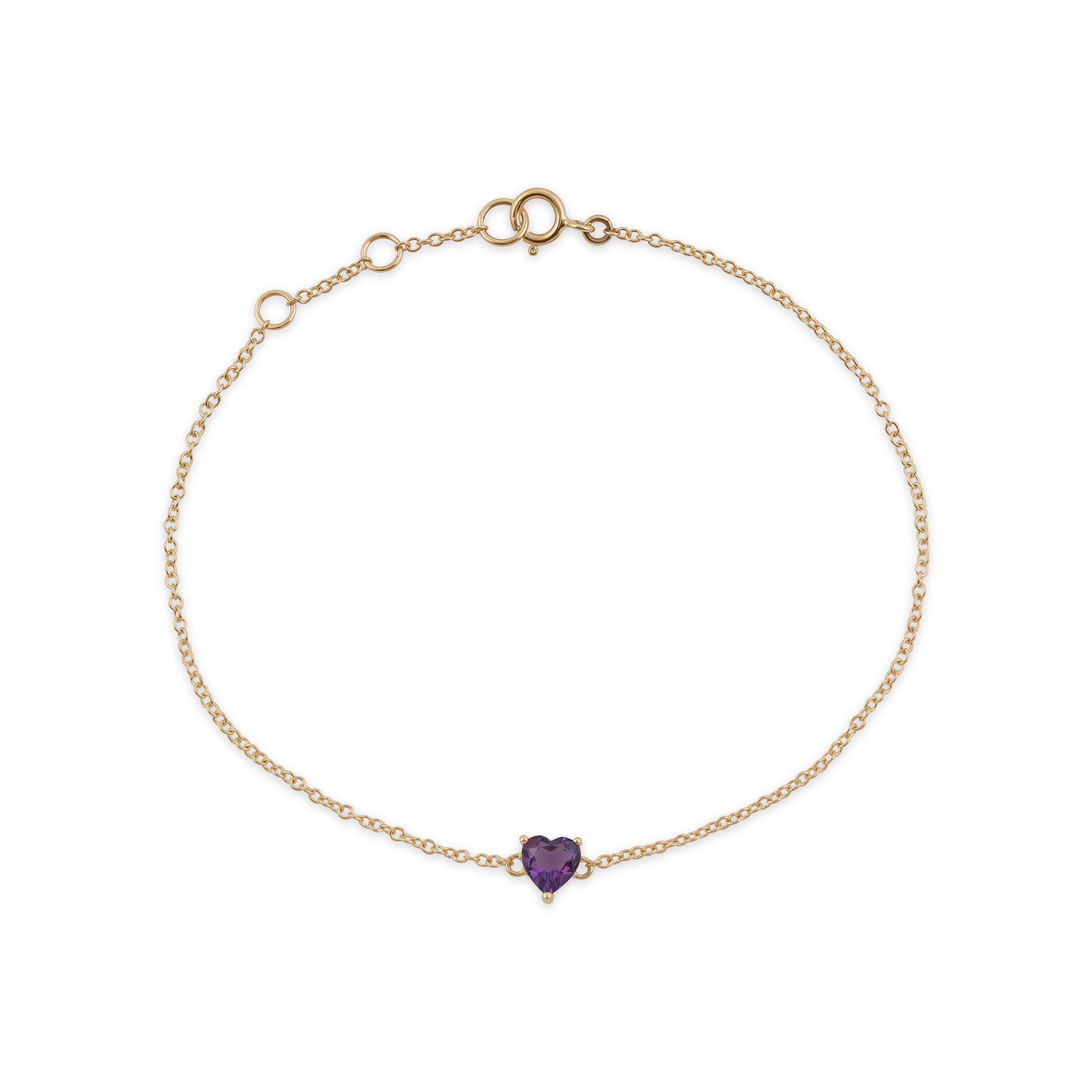 Classic Heart Amethyst Claw Set Single Stone Heart Bracelet in 9ct Yellow Gold