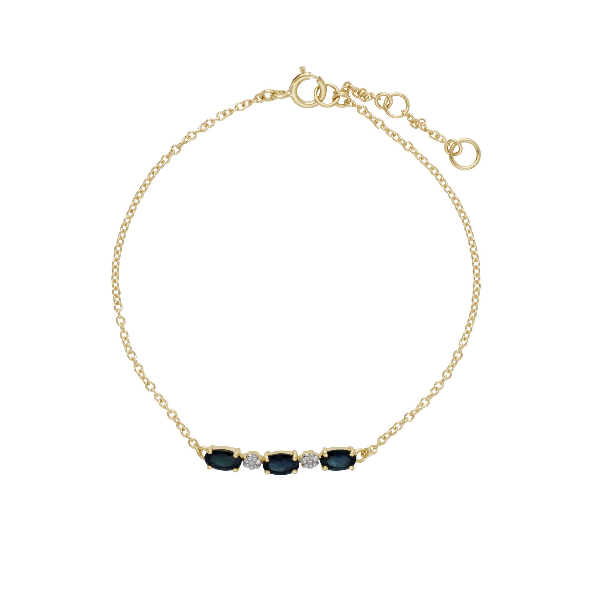Classic Style Oval Sapphire & Diamond Bracelet in 9ct Yellow Gold