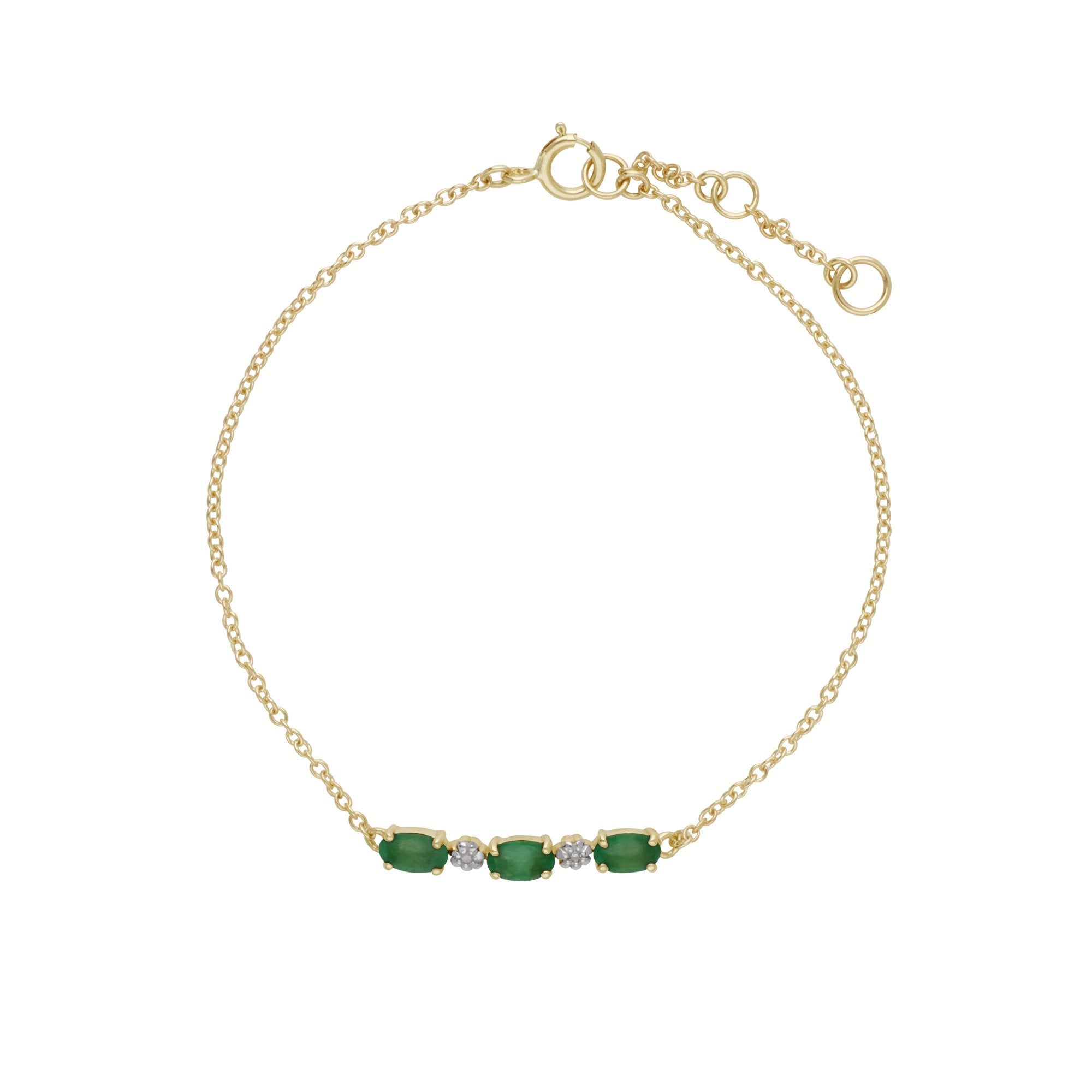 Classic Style Oval Emerald & Diamond Bracelet in 9ct Yellow Gold