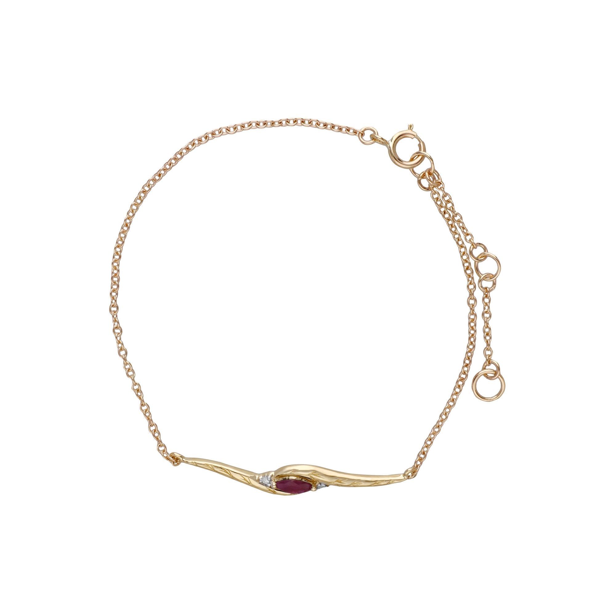 Classic Style Marquise Ruby & Diamond Bracelet in 9ct Yellow Gold