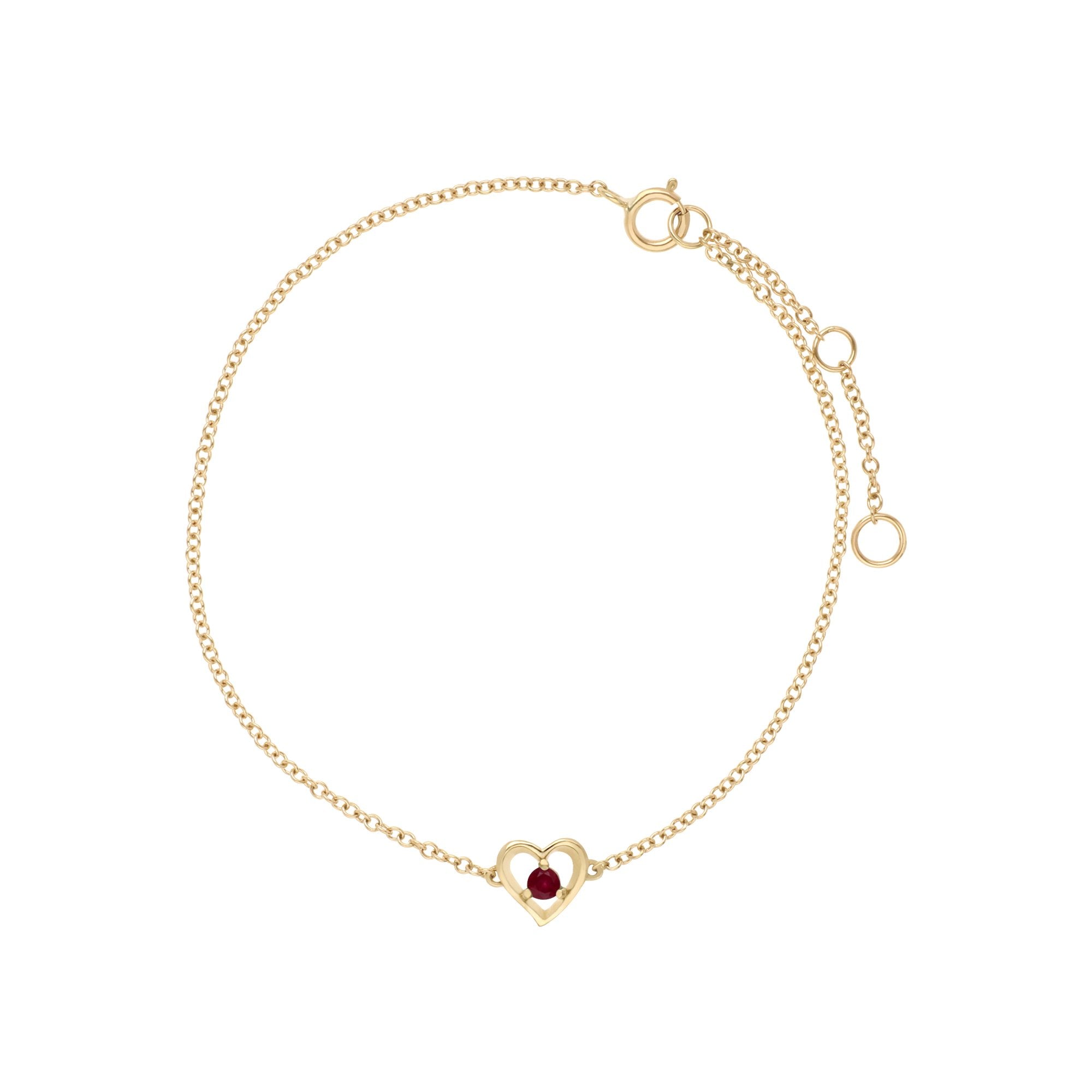 Classic Single Stone Round Ruby Love Heart Bracelet in 9ct Yellow Gold