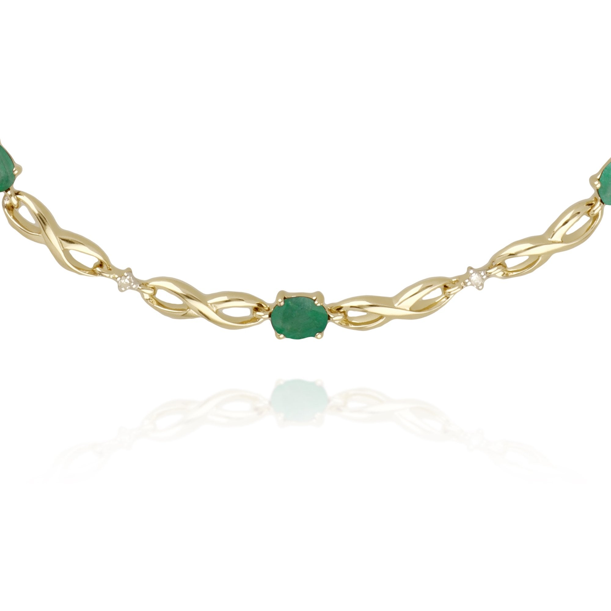 Classic Style Oval Emerald & Diamond Infinity Bracelet in 9ct Yellow Gold