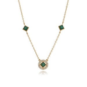 Classic Square Emerald & Diamond Halo Necklace in 9ct Yellow Gold