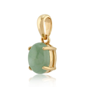 Classic Oval Jade Cabochon Pendant in 9ct Yellow Gold