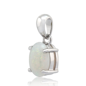 Classic Oval Opal Cabochon Pendant in 9ct White Gold
