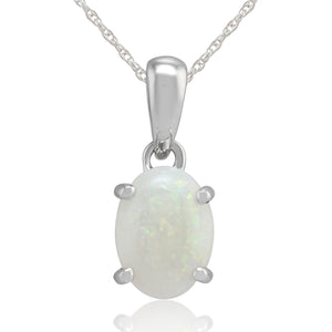 Classic Oval Opal Cabochon Pendant in 9ct White Gold