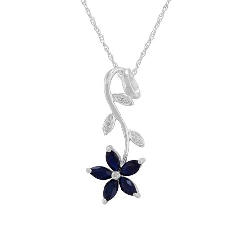 Floral Marquise Sapphire & Diamond Drop Pendant