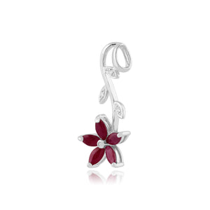 Floral Marquise Ruby & Diamond Pendant in 9ct White Gold