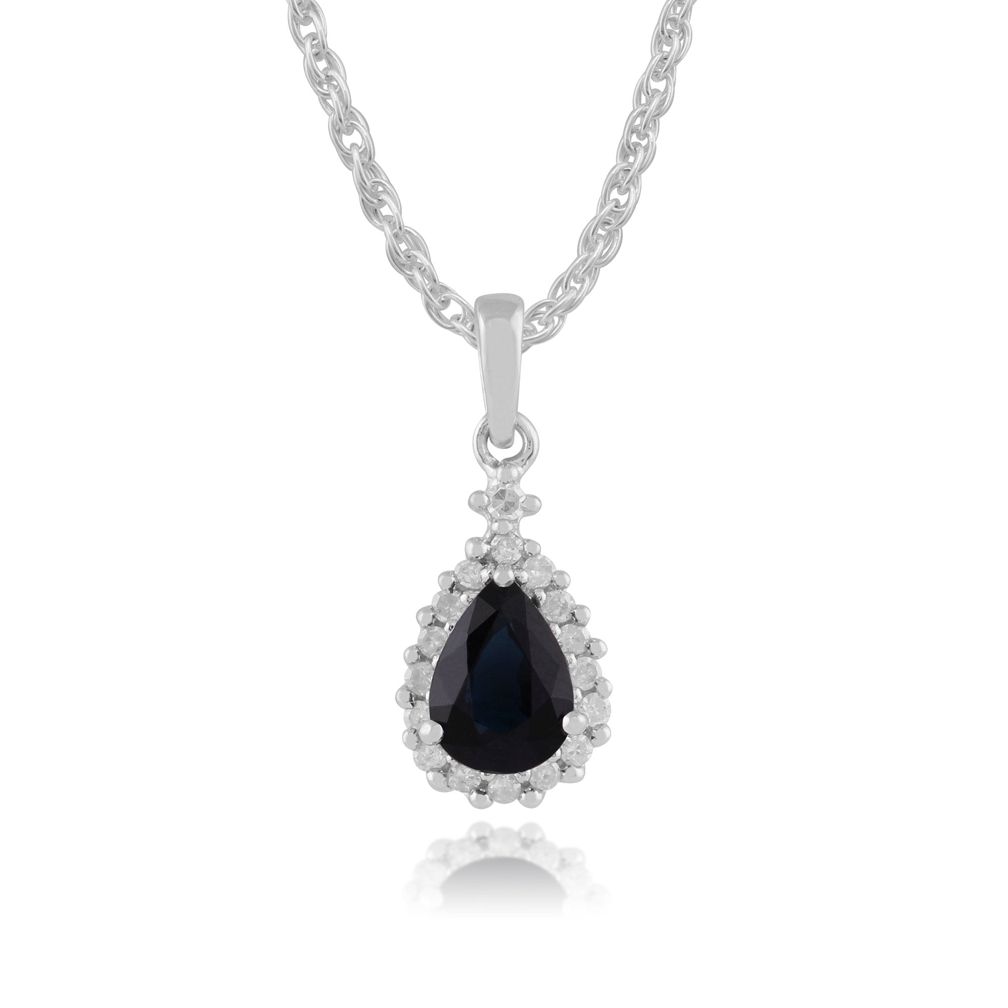 Classic Pear Sapphire & Diamond Cluster Pendant in 9ct White Gold