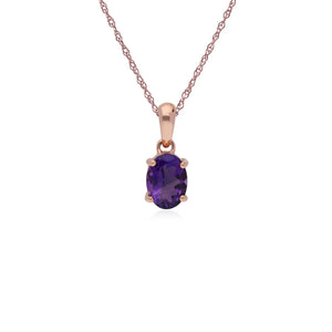 Classic Oval Amethyst Four Claw Pendant in 9ct Rose Gold