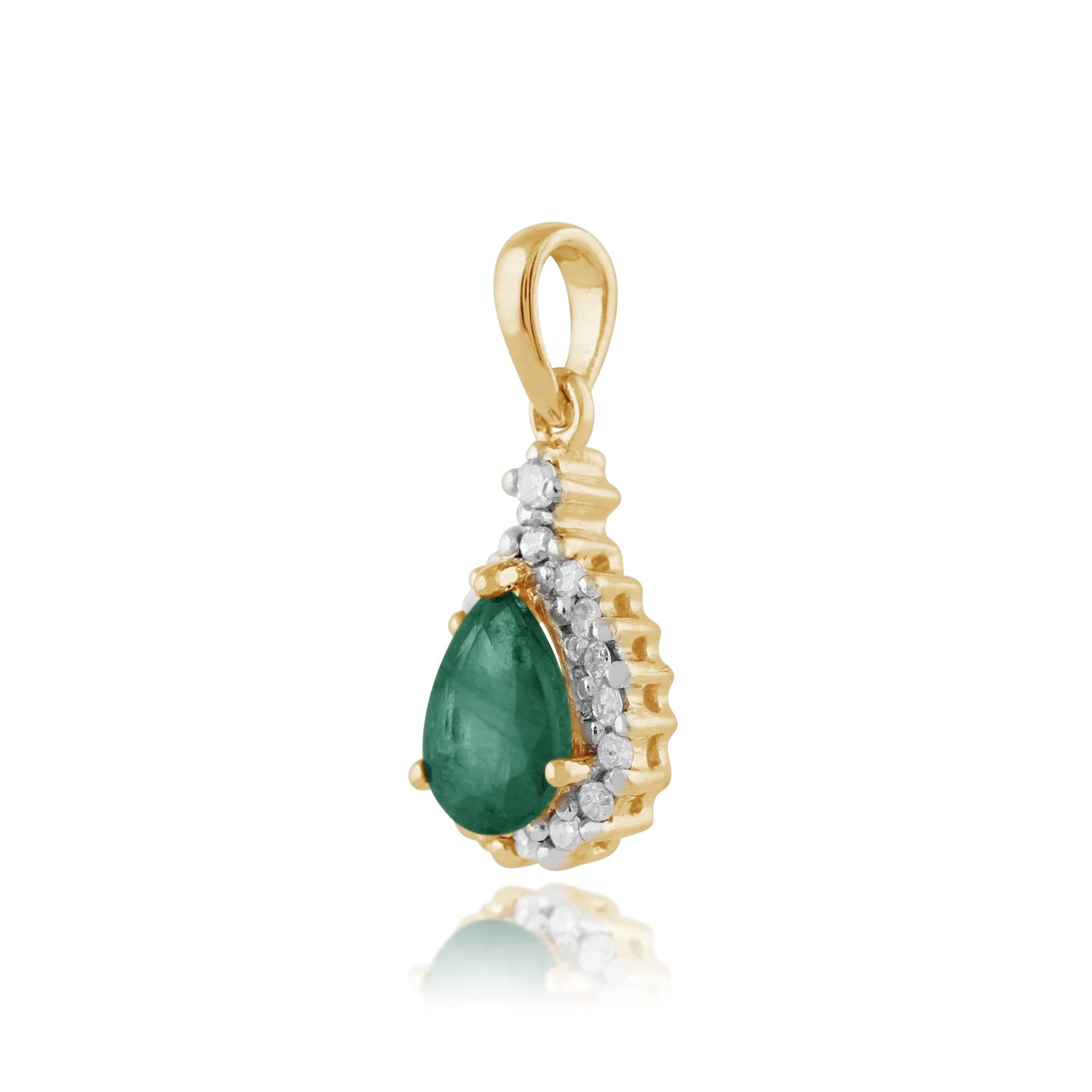 Classic Pear Emerald & Diamond Pendant in 9ct Yellow Gold