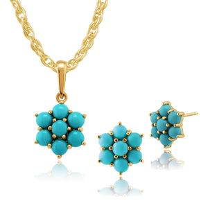 Floral Turquoise Cluster Stud Earrings & Pendant Set Image 1