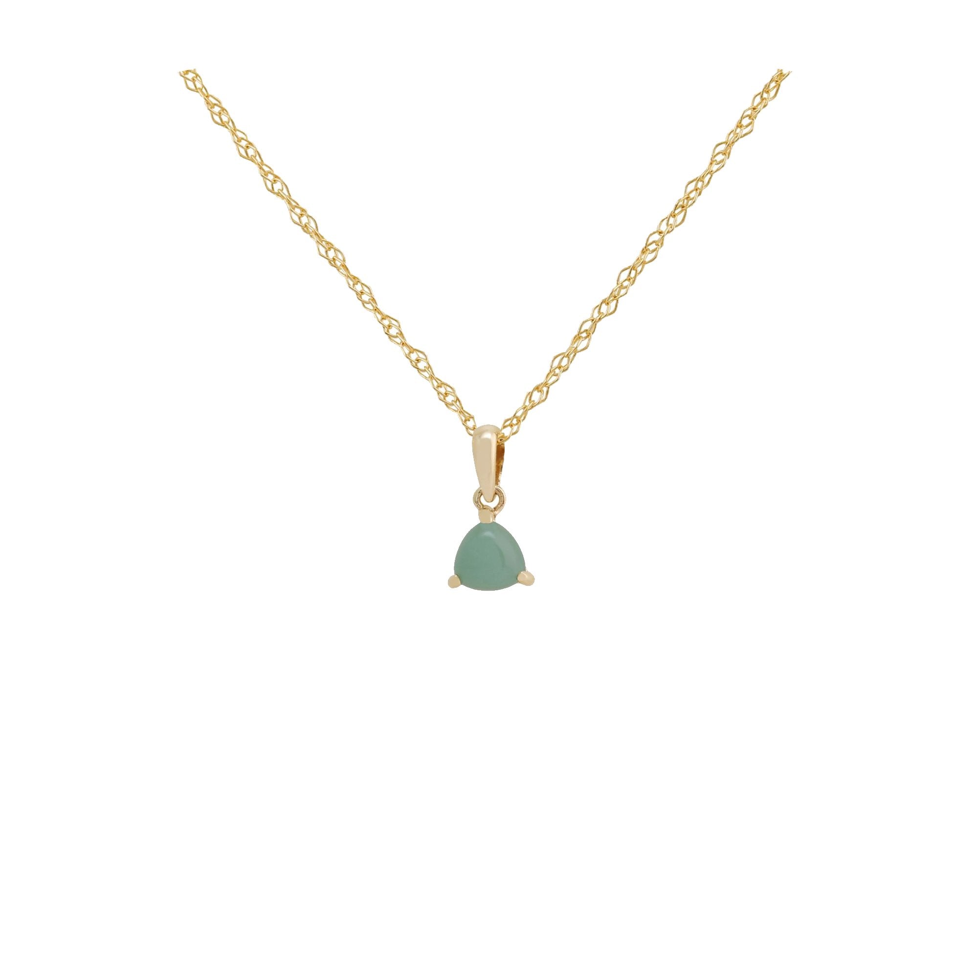 Classic Trillion Green Jade Three Claw Set Triangle Pendant in 9ct Yellow Gold