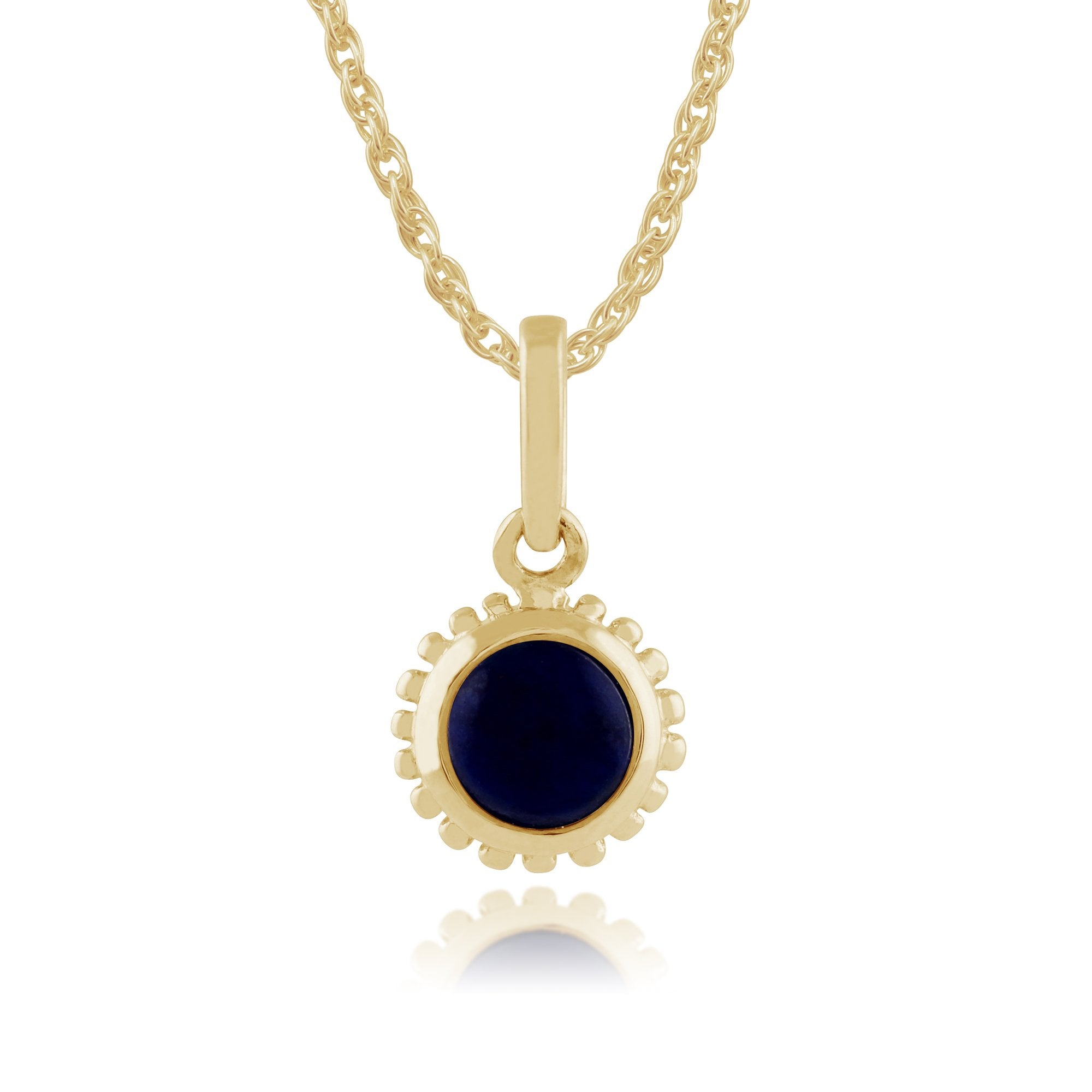 Classic Round Lapis Lazuli Single Stone Pendant & Solitaire Ring Set in 9ct Yellow Gold