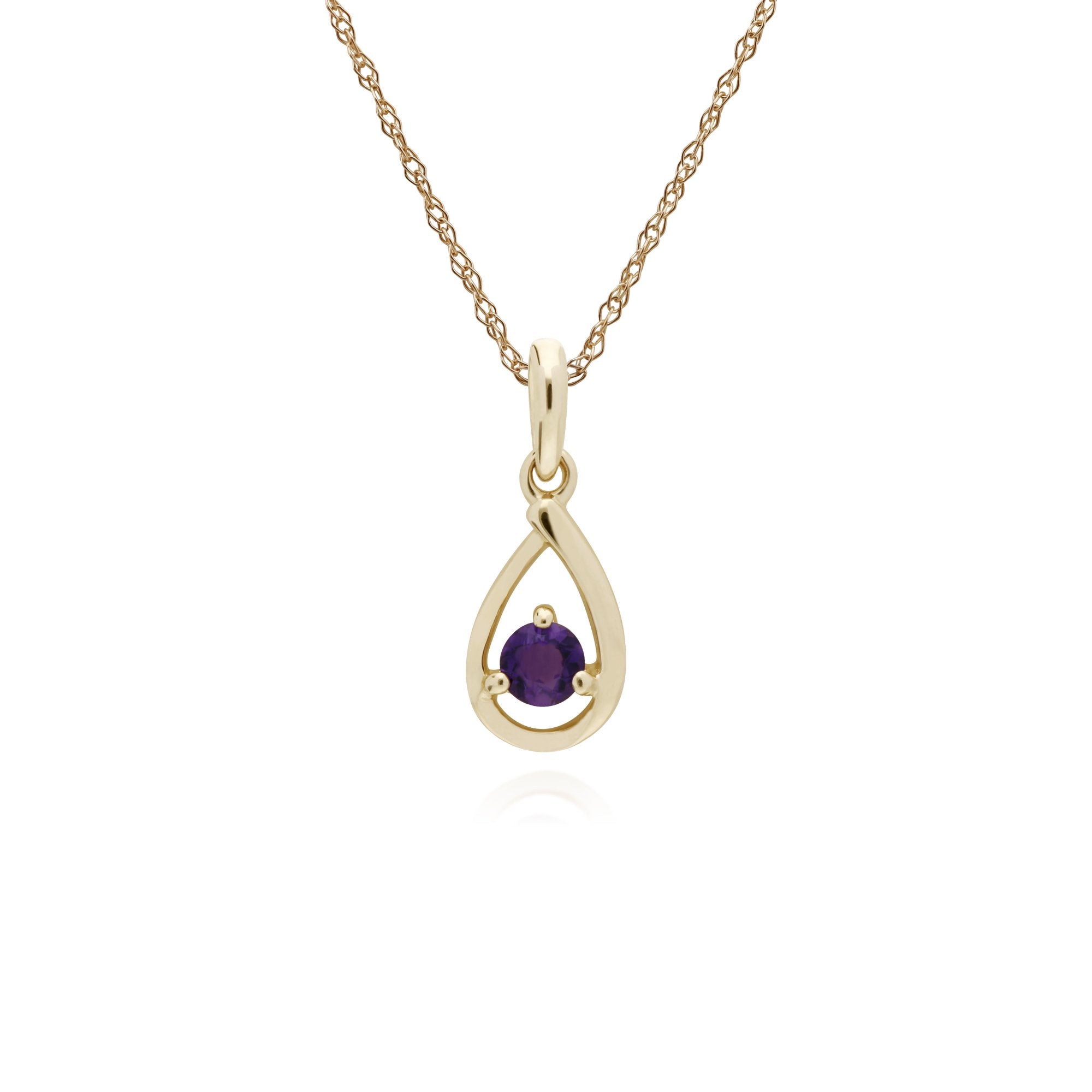 Classic Single Stone Round Amethyst Tear Drop Pendant in 9ct Yellow Gold