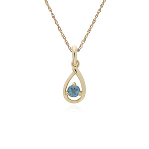 Classic Single Stone Round Blue Topaz Tear Drop Pendant in 9ct Yellow Gold