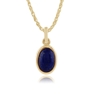 Classic Oval Lapis Lazuli Bezel Pendant & Solitaire Ring Set in 9ct Yellow Gold