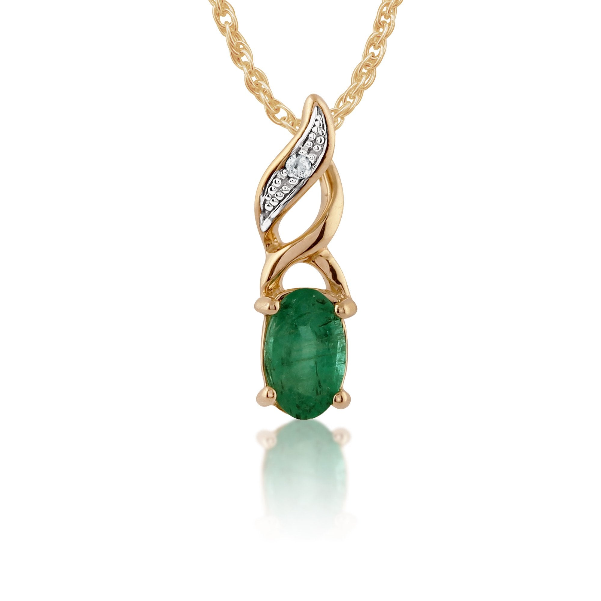 Classic Oval Emerald & Diamond Pendant in 9ct Yellow Gold