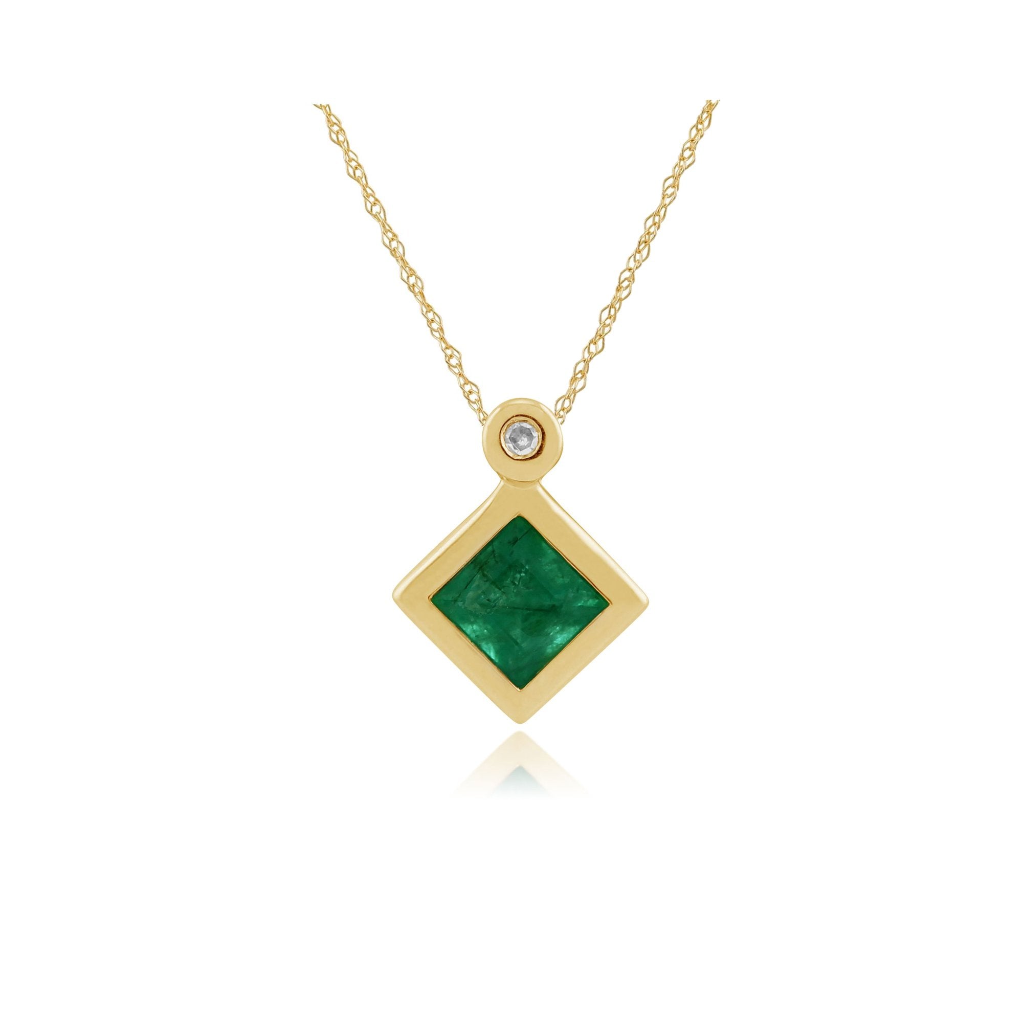 Classic Square Emerald & Diamond Pendant Image 1 