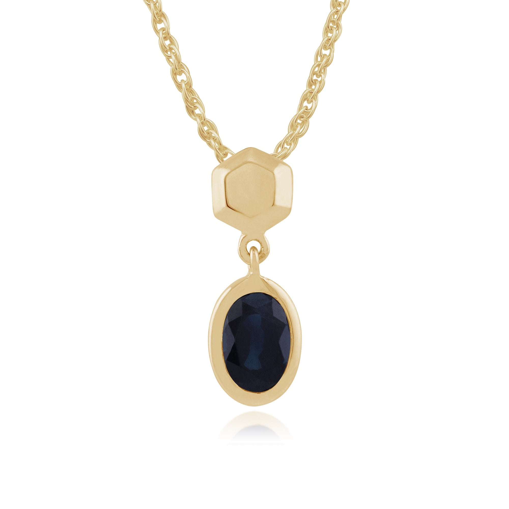 Classic Oval Sapphire Bezel Set Drop Pendant in 9ct Yellow Gold