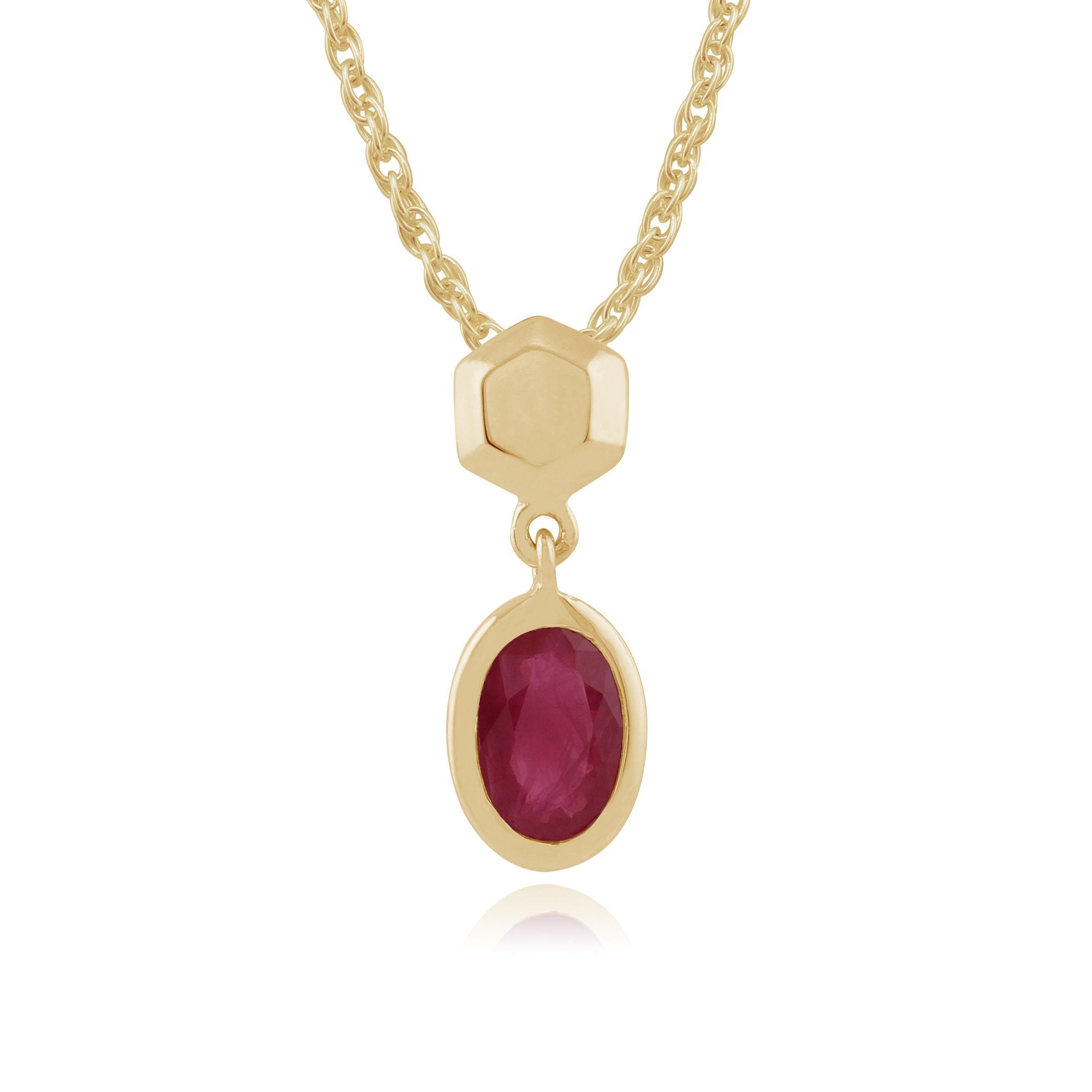 Classic Oval Ruby Bezel Set Drop Pendant in 9ct Yellow Gold