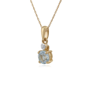 Classic Round Aquamarine & Diamond Pendant in 9ct Yellow Gold