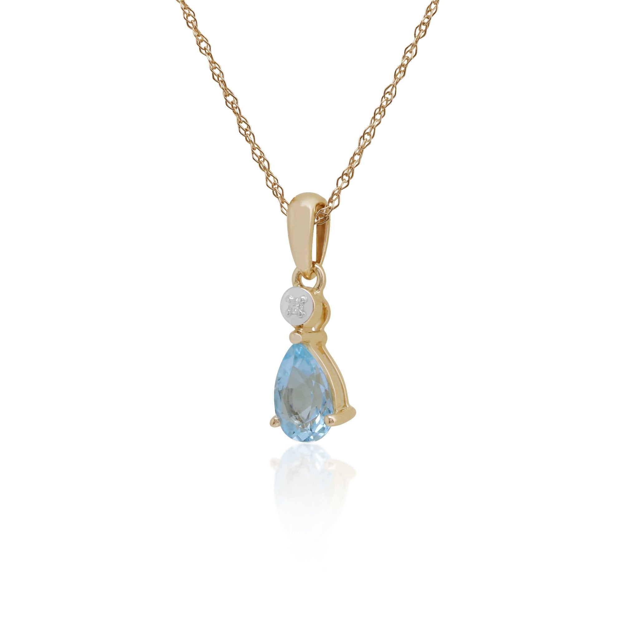 Classic Pear Blue Topaz & Diamond Pendant in 9ct Yellow Gold