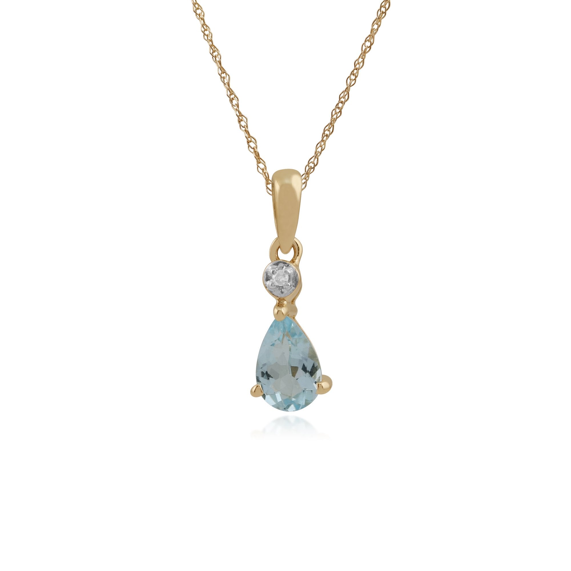 Classic Pear Aquamarine & Diamond Pendant in 9ct Yellow Gold