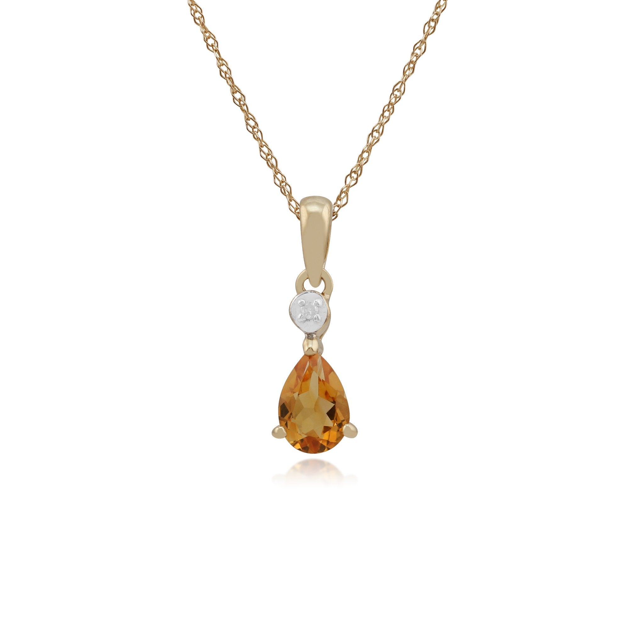 Classic Pear Citrine & Diamond Pendant in 9ct Yellow Gold