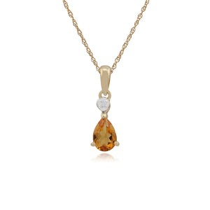 Classic Pear Citrine & Diamond Pendant in 9ct Yellow Gold