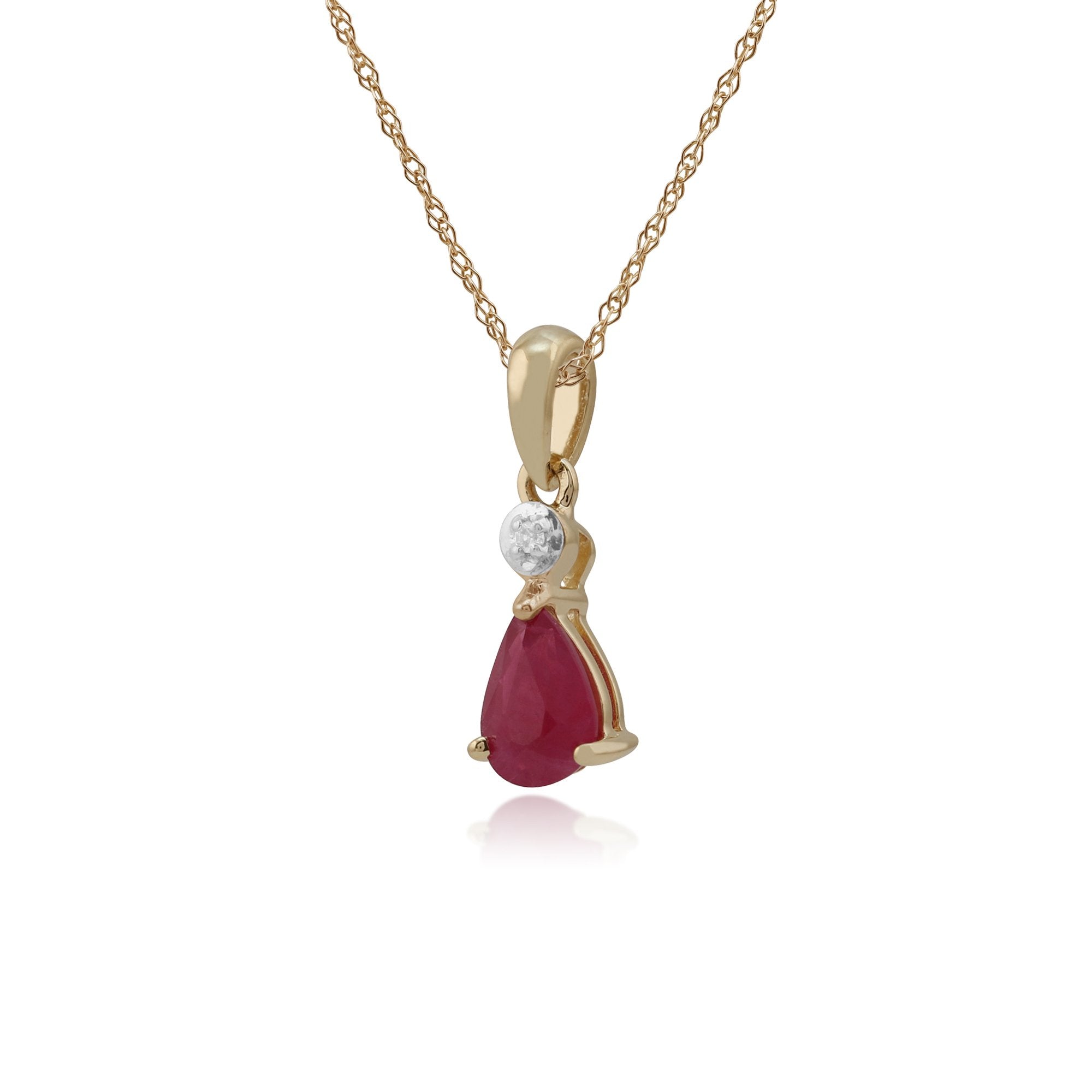 Classic Pear Ruby & Diamond Pendant in 9ct Yellow Gold