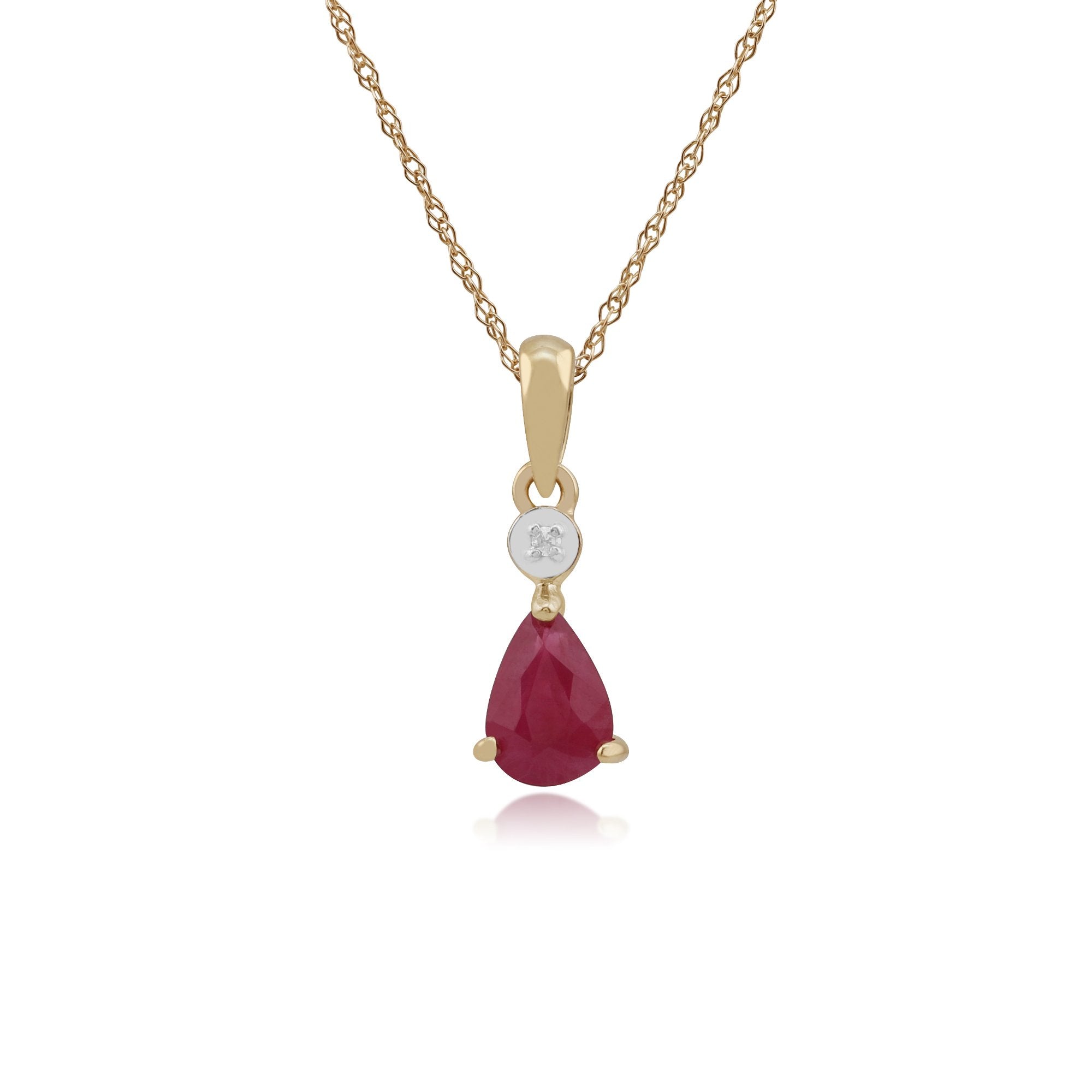 Classic Pear Ruby & Diamond Pendant in 9ct Yellow Gold