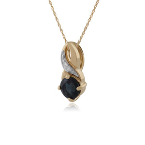 Classic Round Sapphire & Diamond Twisted Bale Pendant in 9ct Yellow Gold