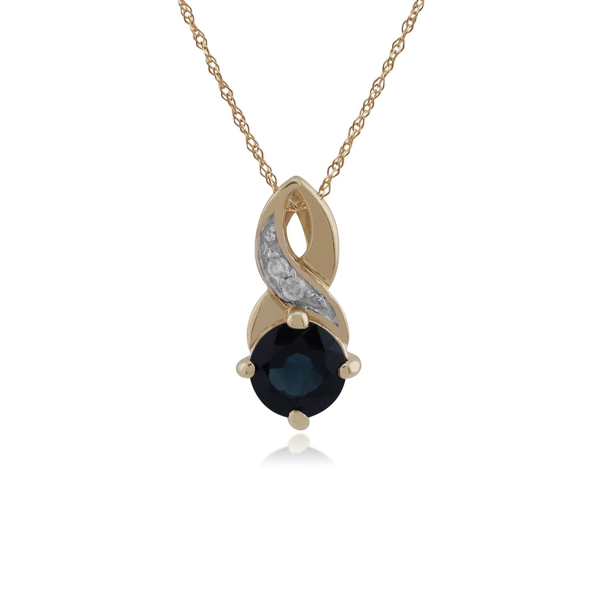 Classic Round Sapphire & Diamond Twisted Bale Pendant in 9ct Yellow Gold