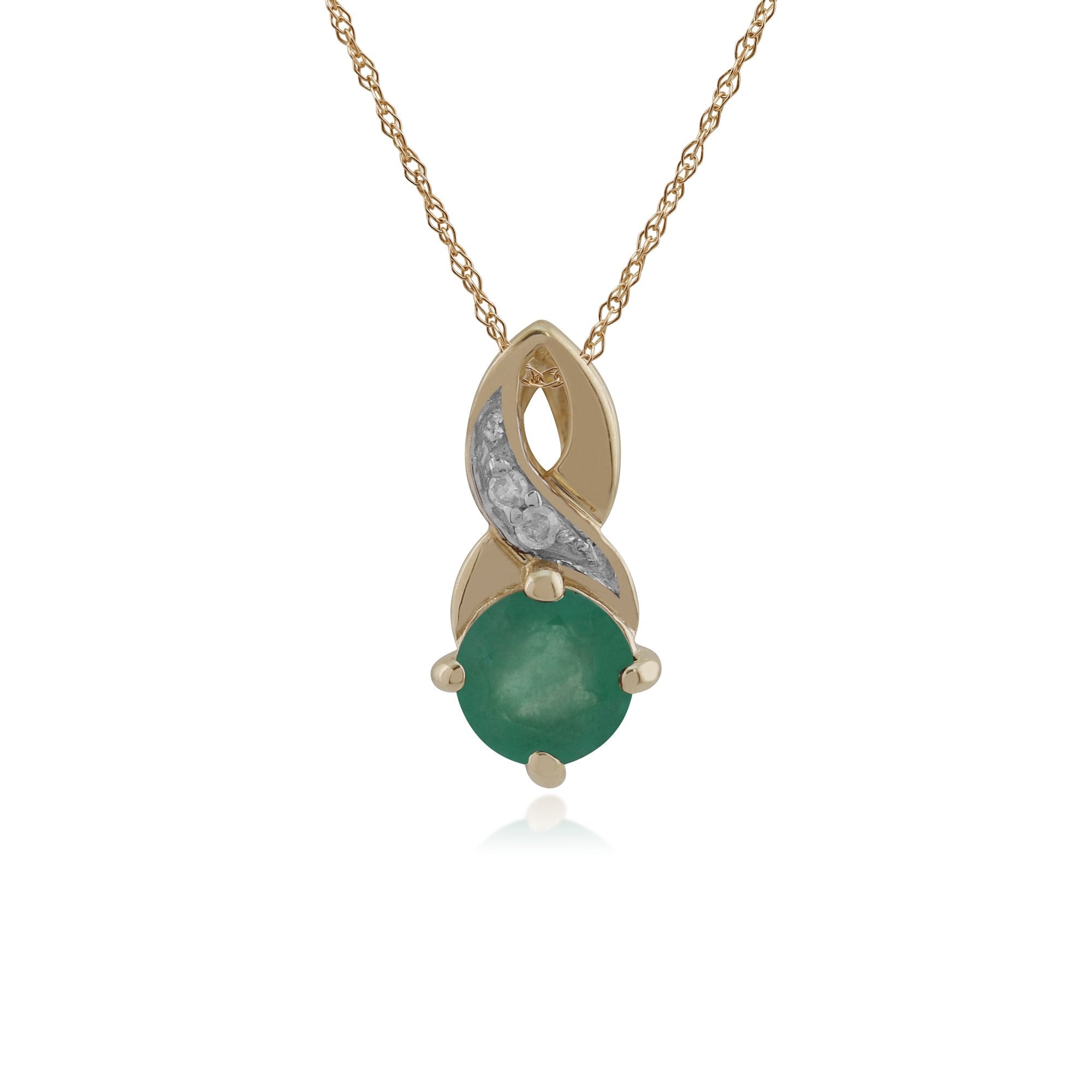 Classic Round Emerald & Diamond Twisted Bale Pendant in 9ct Yellow Gold