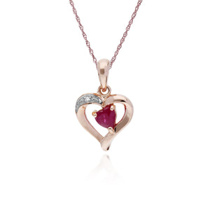 Classic Heart Ruby & Diamond Love Heart Pendant in 9ct Rose Gold