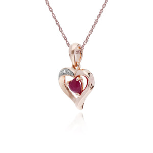 Classic Heart Ruby & Diamond Love Heart Pendant in 9ct Rose Gold