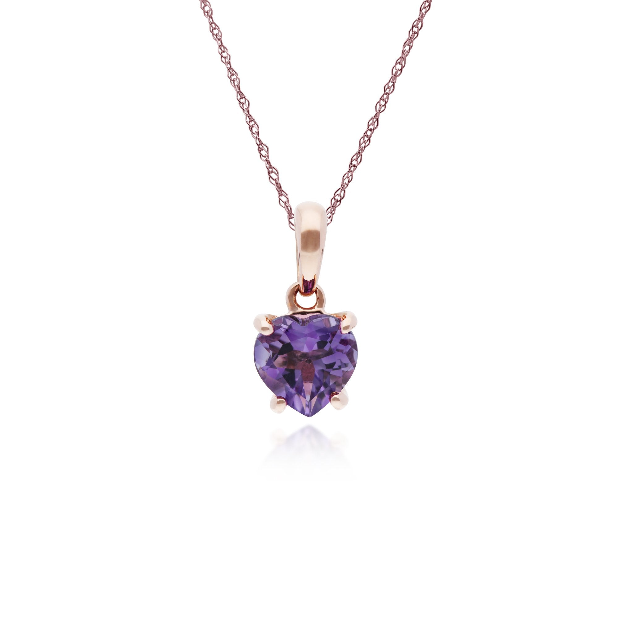 Classic Heart Amethyst Claw Set Love Heart Pendant in 9ct Rose Gold