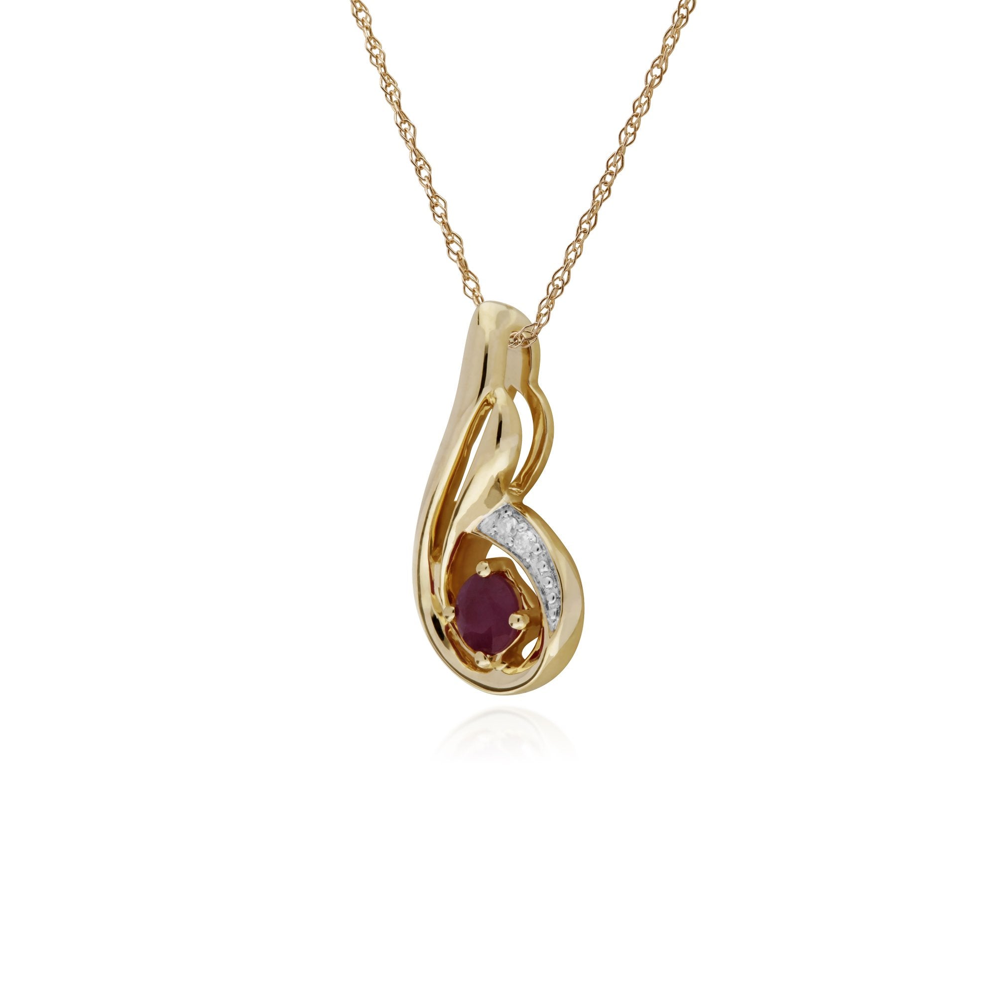Gemondo Pendente con catena a spirale in oro giallo da 9 ct con rubini e diamanti con catena da 45 cm