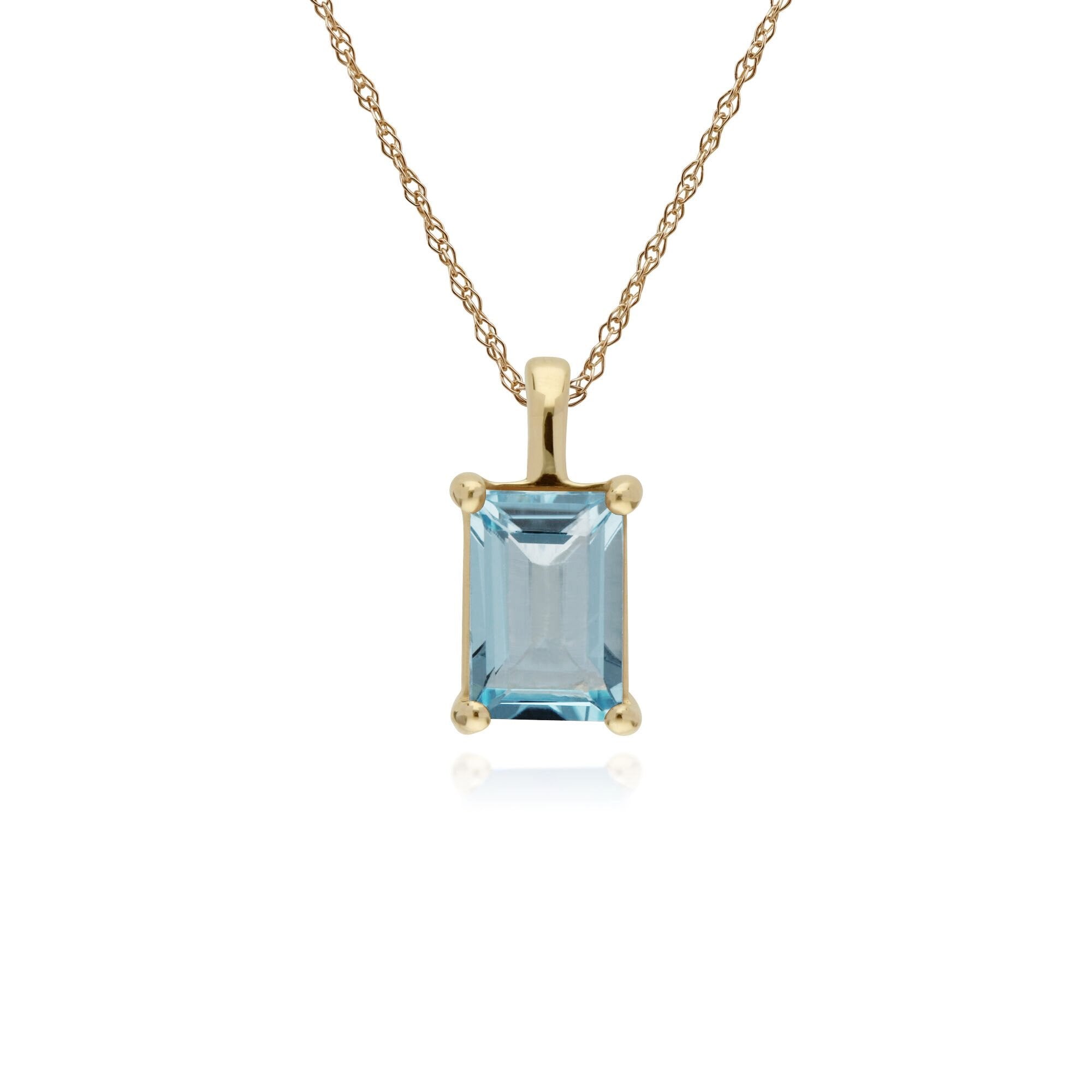 Classic Baguette Blue Topaz Claw Set Pendant in 9ct Yellow Gold