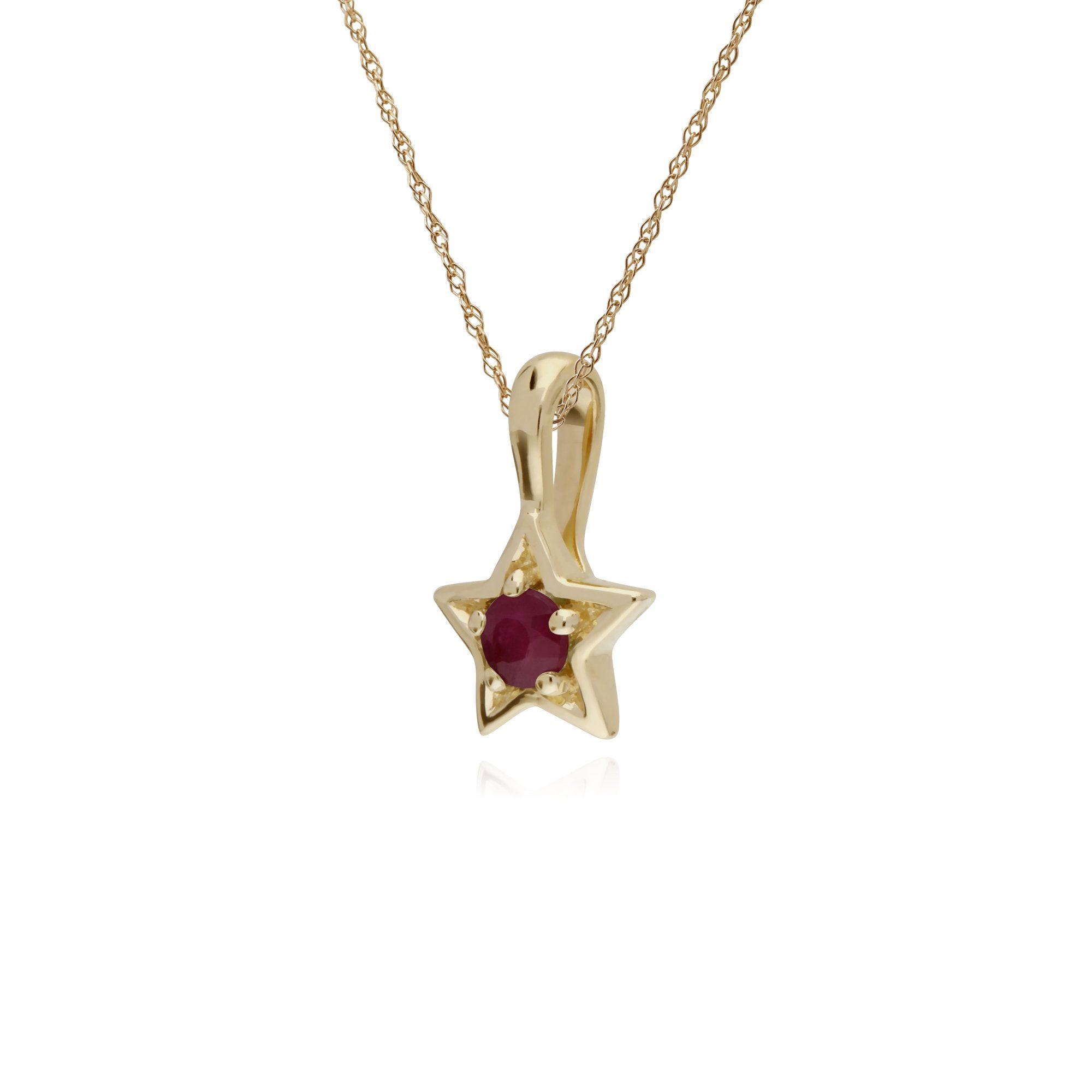 Classic Single Stone Round Ruby Star Pendant in 9ct Yellow Gold